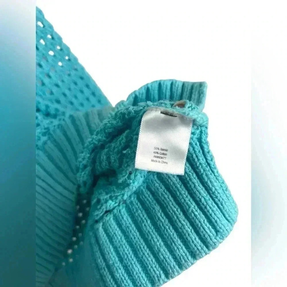 a.n.a A New Approach Women's 1X Blue Open Knit Long Sleeve Scoop Neck Sweater - Picture 9 of 11